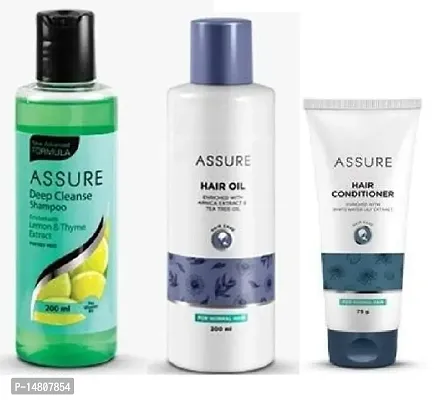 Assure Deep Cleanse Shampoo  (200ml) with Hair Oil (200ml)  Hair Conditioner (75g) Combo of 3 Items