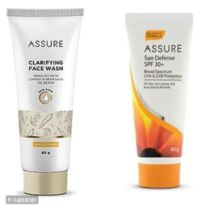 Assure Clarifying Face Wash  Sun Defense SPF 30+ (Each, 60g) Combo of 2 Items