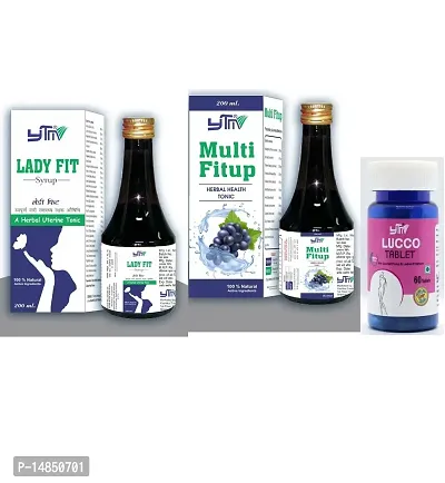 YTM Lady fit Syrup 200ml , Multi Fitup Syrup 200ml  Lucco Tablets (60Tab) - Combo of 3 Items