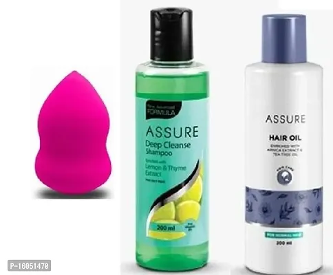 Zophorus Blender Puff 1 pc with Assure Hair oil  Deep Cleanse Shampoo (Each, 200ml) - Combo of 3 Items