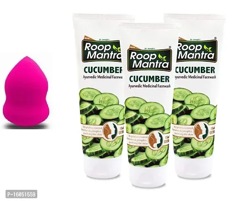 Zophorus Blender Puff 1 pc with Roop Mantra Cucumber Face Wash (3x115ml) - Combo of 4 Items-thumb0