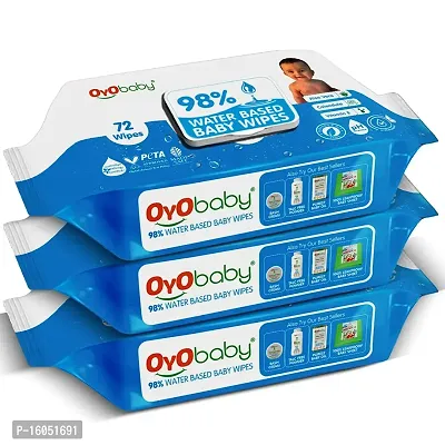 OYO BABY Baby Wet Wipes with Aloe Vera extract 72 Sheets Per Pack with LID (Pack of 3)