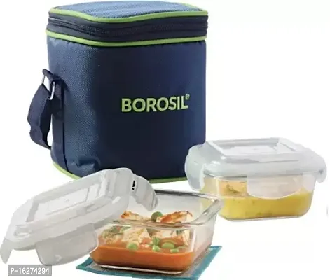 Borosil Microwavable Glass Lunch Box Set of 2 Square (320ml)-thumb0