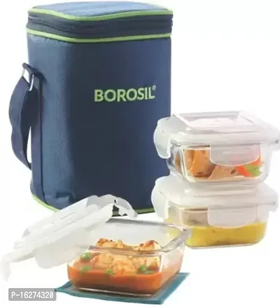 Borosil Microwavable Glass Lunch Box Set of 3 Square (320ml)