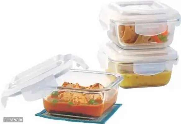 Borosil Microwavable Glass Lunch Box Set of 3 Square (320ml)-thumb2