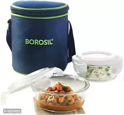 Borosil 400ml Microwavable Glass Lunch Box Round Set of 2