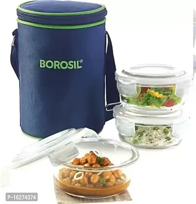 Borosil 400ml Microwavable Glass Lunch Box Round Set of 3-thumb0