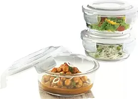 Borosil 400ml Microwavable Glass Lunch Box Round Set of 3-thumb1
