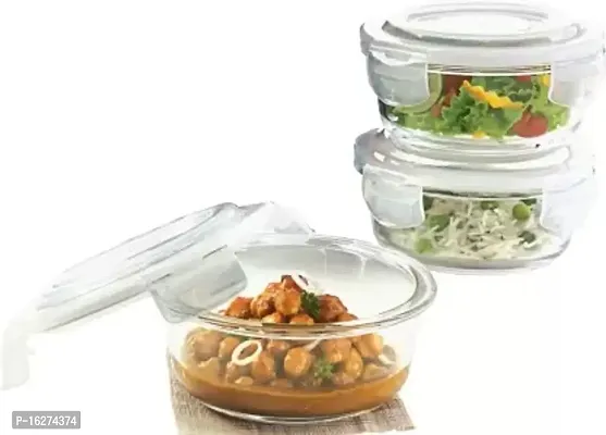Borosil 400ml Microwavable Glass Lunch Box Round Set of 3-thumb2