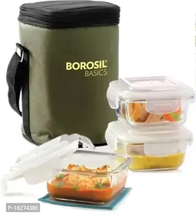 Borosil 320 ml Basics Glass Lunch Box Square Set of 3-thumb0