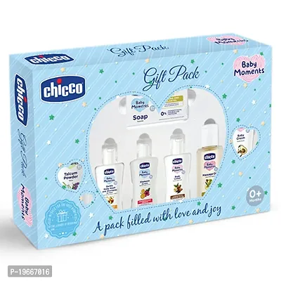Chicco Baby Moments Caring Gift Pack Blue, Ideal Baby Gift Sets for Baby Shower, Newborn Gifting, New Parents, Birthdays, New Advanced Formula with 0% Phenoxyethanol, 0m+ (7 Items)