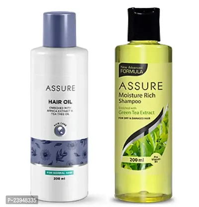 Assure Green Tea Extracts Moisture Rich Shampoo 200ml with Arnica Extracts Hair Oil 200ml - Combo Pack-thumb0