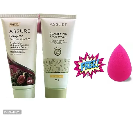 Assure Clarifying Face Wash 60g and Complete Fairness Cream 50g with Free 1 Pc Blender Puff Sponge - Combo Pack-thumb0