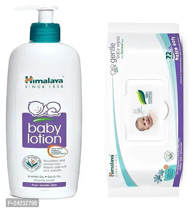 Himalaya Almond  Olive Oil Baby Lotion 400ml with Gentle Baby Wet Wipes with LID (72pcs) - Combo Pack