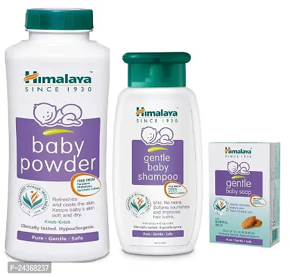 Himalaya Baby Powder 400g and Gentle Baby Shampoo 200ml with Gentle Baby Soap 75g - Combo of 3