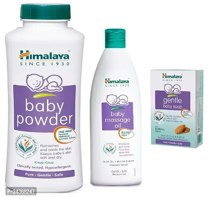 Himalaya Baby Powder 400g and Baby Massage Oil 200ml with Gentle Baby Soap 75g - Combo of 3