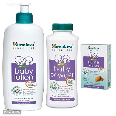 Himalaya Baby Body Lotion 400ml and Baby Powder 200g with Gentle Baby Soap 75g - Combo of 3