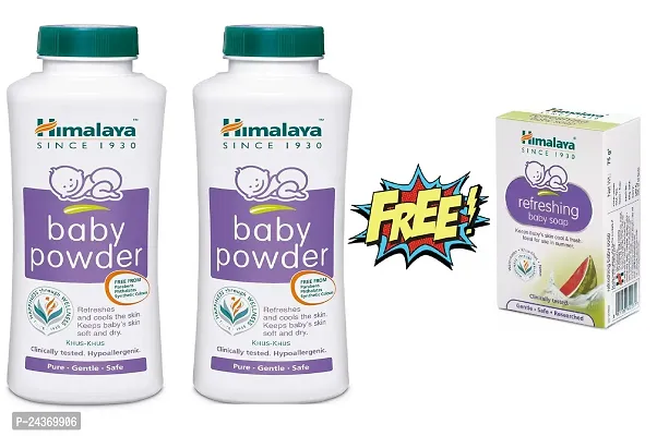 Himalaya Baby Powder (400g) Pack of 2 with Free Refreshing Soap 75g