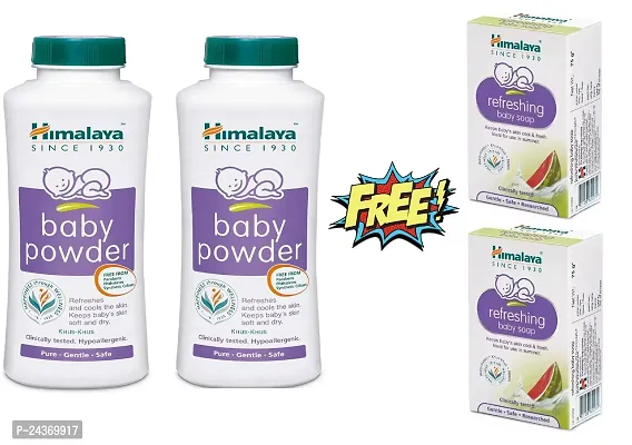 Himalaya Baby Powder (400g) Pack of 2 with Free Refreshing Soap (2x75g)