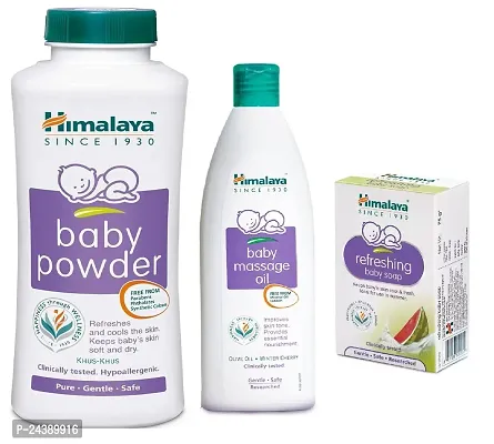 Himalaya Baby Powder 400g and Baby Massage Oil 200ml with Refreshing Soap 75g - Combo of 3