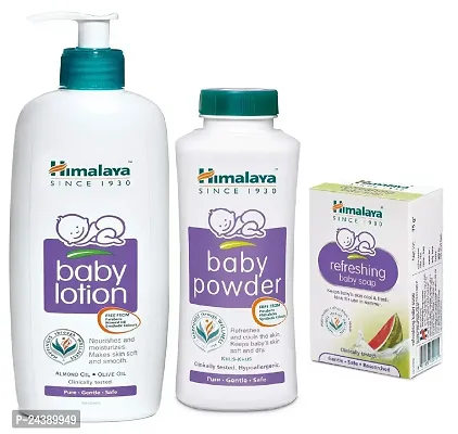 Himalaya Baby  Lotion 400ml and Baby Powder 200g  with Refreshing Soap 75g - Combo of 3