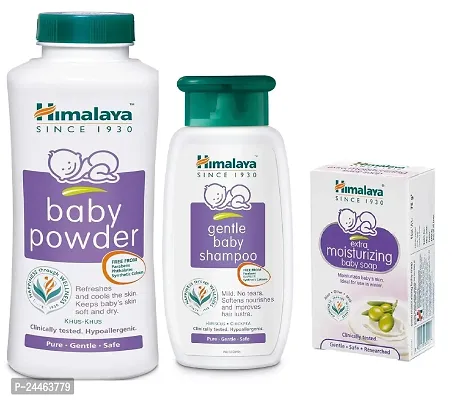 Himalaya Baby Powder 400g and Gentle Baby Shampoo 200ml with Moisturising Soap 75g - Combo of 3