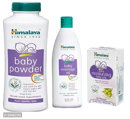 Himalaya Baby Powder 400g and Baby Massage Oil  200ml with Moisturising Soap 75g - Combo of 3