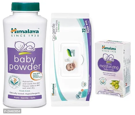 Himalaya Baby Powder 400g and Baby Wet Wipes with LID (72Pc) with Moisturising Soap 75g - Combo of 3