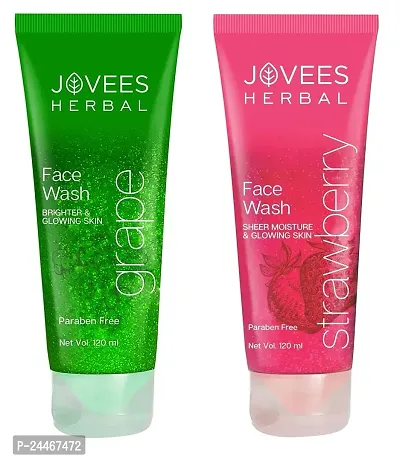 Jovees Herbal (Grape and Strawberry) Face Wash for Men and Women (Each, 120ml) Combo of 2