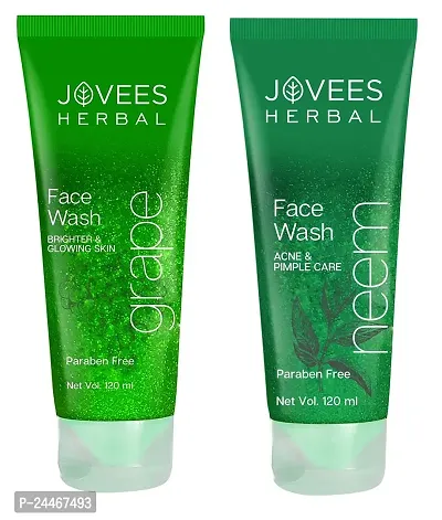 Jovees Herbal (Grape and Neem) Face Wash for Men and Women (Each, 120ml) Combo of 2-thumb0