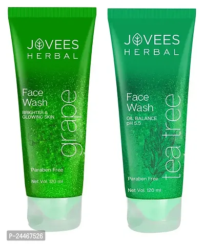 Jovees Herbal (Grape and Tea Tree) Face Wash for Men and Women (Each, 120ml) Combo of 2-thumb0