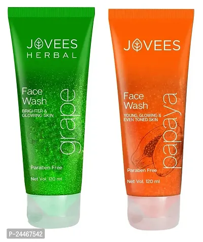 Jovees Herbal (Grape and Papaya) Face Wash for Men and Women (Each, 120ml) Combo of 2