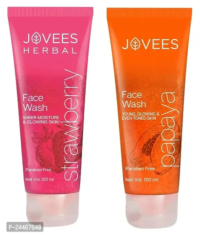 Jovees Herbal (Strawberry and Papaya) Face Wash for Men and Women (Each, 120ml) Combo of 2