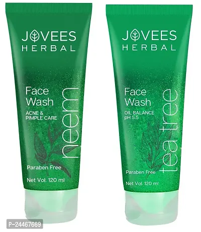 Jovees Herbal (Neem and Tea Tree) Face Wash for Men and Women (Each, 120ml) Combo of 2