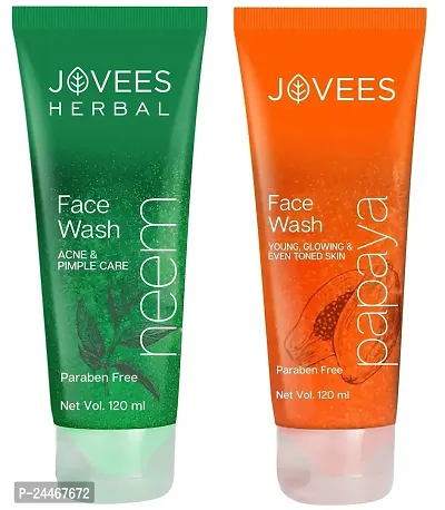 Jovees Herbal (Neem and Papaya) Face Wash for Men and Women (Each, 120ml) Combo of 2