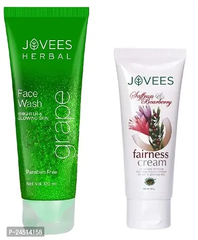 Jovees Herbal Grape Face Wash 120ml with Saffron  Bearberry Fairness Cream (60g) - Combo of 2