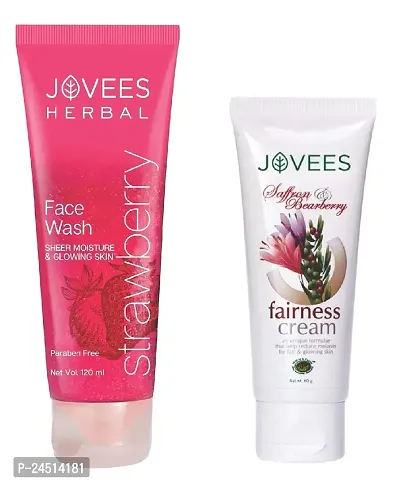 Jovees Herbal Strawberry Face Wash 120ml with Saffron  Bearberry Fairness Cream (60g) - Combo of 2