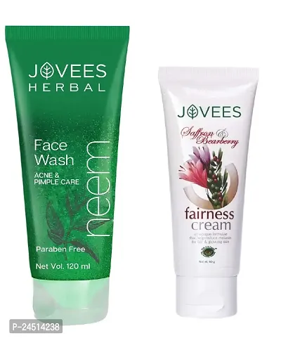 Jovees Herbal Neem Face Wash 120ml with Saffron  Bearberry Fairness Cream (60g) - Combo of 2