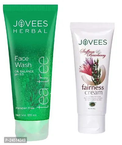 Jovees Herbal Tea Tree  Face Wash 120ml with Saffron  Bearberry Fairness Cream (60g) - Combo of 2