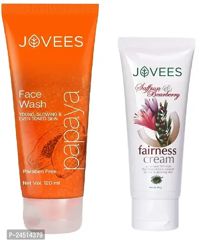 Jovees Herbal Papaya Face Wash 120ml with Saffron  Bearberry Fairness Cream (60g) - Combo of 2