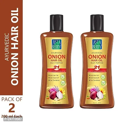 Astaberry  Multi Purpose Ayurvedic Onion Hair Oil with 21 Blend of Herbal Extracts  Oils (200ml) Pack of 2