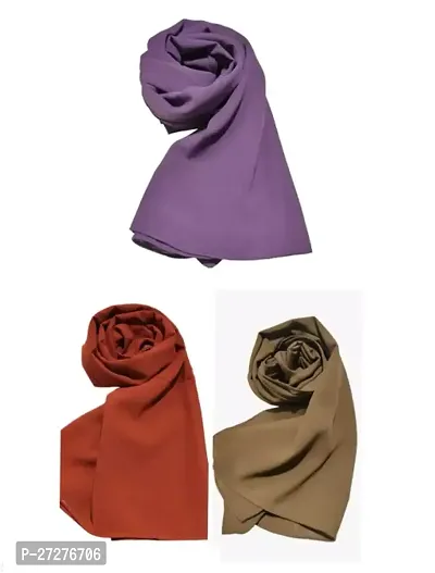 Multicolored Chiffon Solid Hijab For Women-Pack Of 3