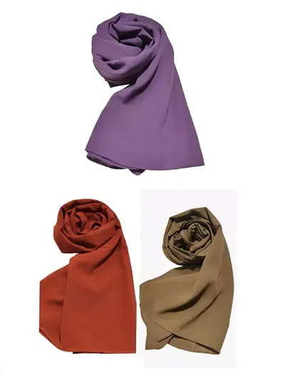 Chiffon Solid Hijab For Women-Pack Of 3