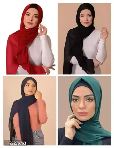 Multicolored Georgette Solid Hijab For Women-Pack Of 4