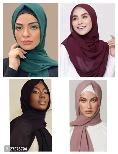 Multicolored Georgette Solid Hijab For Women-Pack Of 4