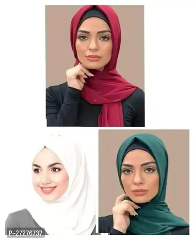 Multicolored Georgette Solid Hijab For Women-Pack Of 3-thumb0