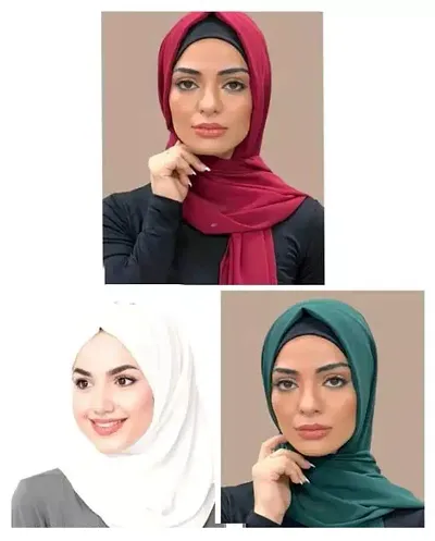 Fancy Georgette Solid Hijab For Women - Pack Of 3