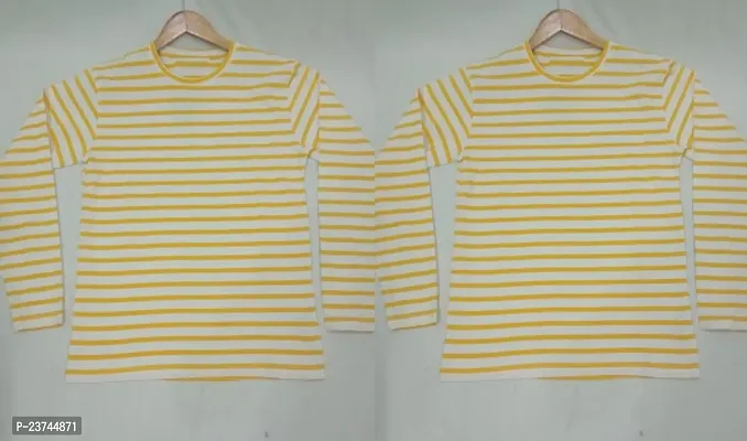 Stylish Yellow Cotton Round Neck Tees For Men Pack of 2