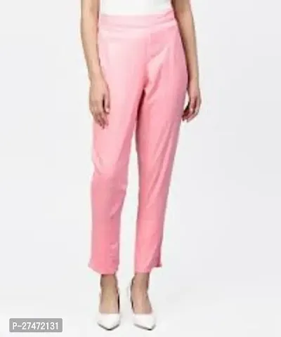 Elegant Pink Lycra Solid Trousers For Women