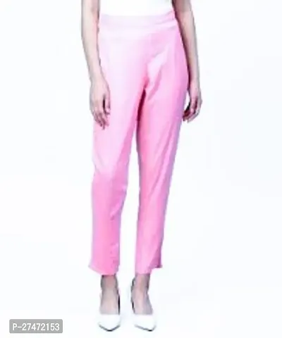 Elegant Pink Lycra Solid Trousers For Women-thumb0